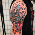 Cyborg dragon, hot stuff, joint smokin weirdness!! Tattoo by Chazz Hysell #ChazzHysell #traditional #surreal #mashup