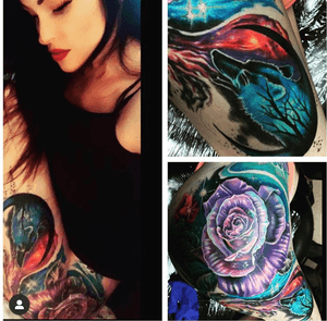 Galaxy style thigh tattoo! Not finished yet... 🐺💫🌟🌔🌹 