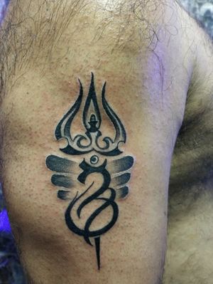 Trishul with om Tattoo on arms