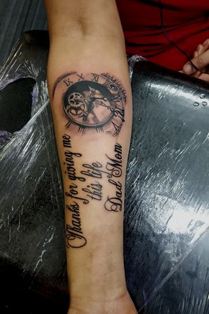 3d clock with wording tattoo