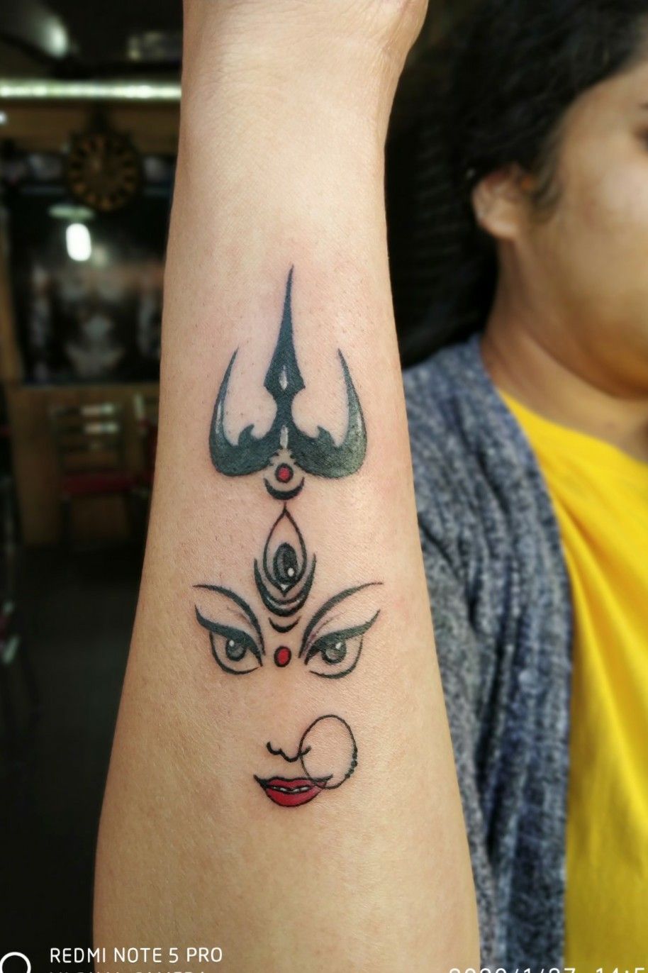 Trishul With Maa Tattoo for Parlour