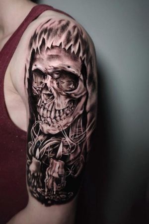 My first tatoo. Skull and candle. 