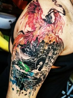"Phoenix rising" in watercolor style for Sergey (February '18)-Thx for the trust.◼#тату #феникс #акварель #trigram #tattoo #phoenix #watercolor #inkedsense 