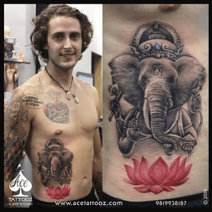 Lord Ganesha tattoo with lotus on the ribb. Custome design by @archana the cofounder and artist at ace Tattooz loves creating mythological Indian tattoos. 