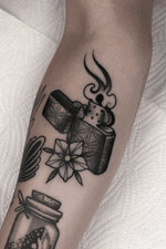 Zippo lighter tattoo by satanischepferde #traditional #traditionaltattoo #oldschool #blackandgrey #erfurt