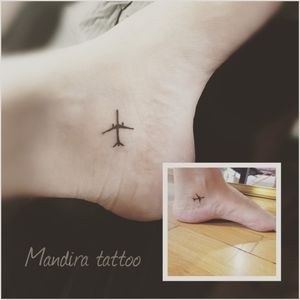 Plane minimal foot tattoo