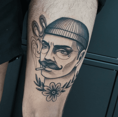 Tattoo by Saphira Borden #SaphiraBorden #neotraditional #portrait #blackandgrey #smoke #cigarette #flower