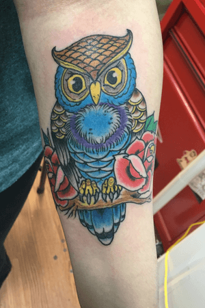 Bright color owl! The Seaport Tattoo Parlour in Tuckerton Nj! 