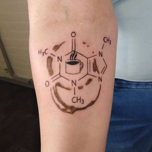 Coffee tattoo by Jonas Tallgård ☕ Based on the molecular structure of caffeine 😁 To book an appointment or consultation please email us at info@fistofneedles.com or call us at 040 1437291 during our business hours.
