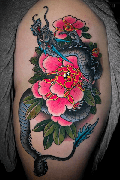 Peonies and a little dragon. Loved making this one! 