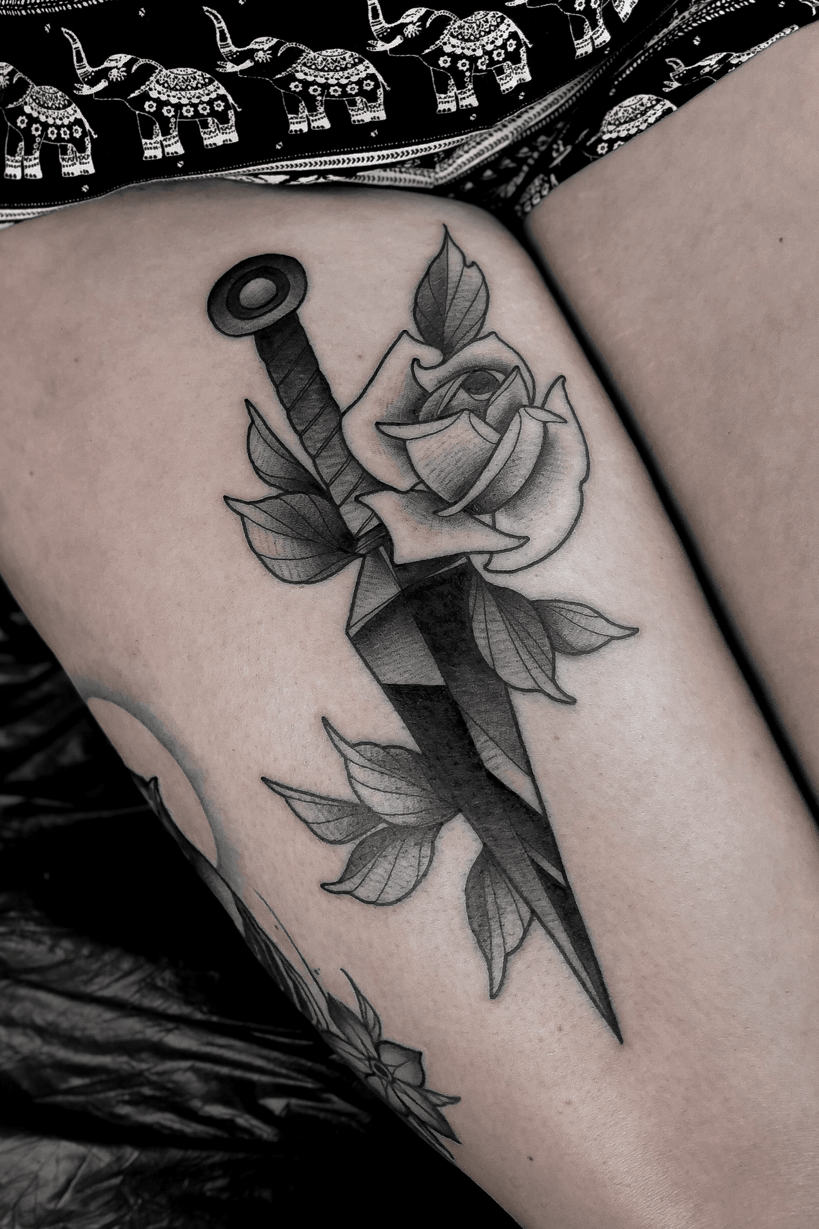 Traditional Rose with Dagger Temporary Tattoo  Temporary Tattoos