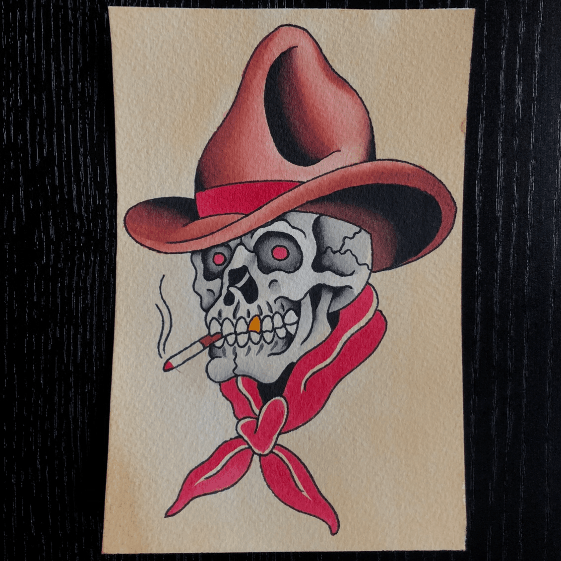 Cowboy Skull and Hat Design Traditional Tattoo Style  Etsy