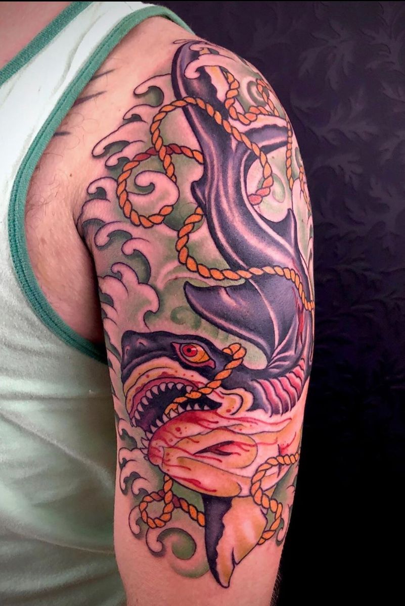 Tattoo uploaded by Daniel Hughes • Shark half sleeve • Tattoodo