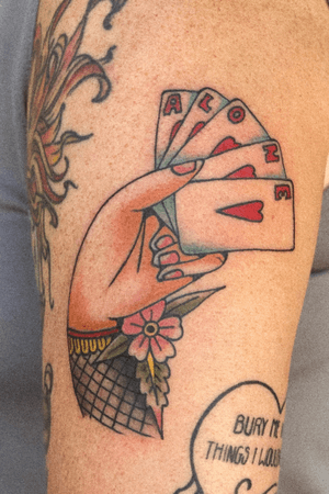 Love is a gamble. Done at Golden Age Tattoo in Austin TX