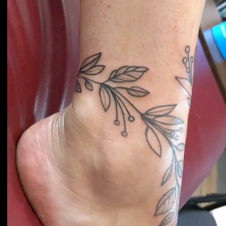 Tattoo uploaded by Rachael • Dotwork leaves ankle wrap • Tattoodo
