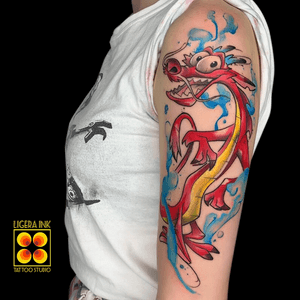 Mushu watercolor tattoo