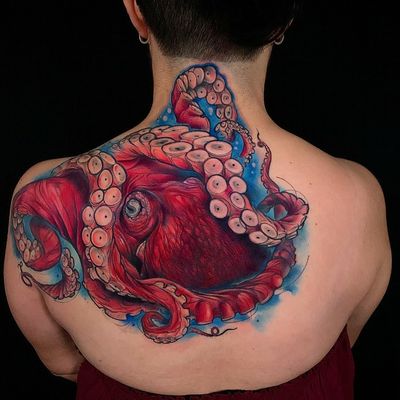 Octopus Cover up.#octopustattoo #octopustattoos #octopus #cephalopod #CoverUpTattoos #coveruptattoo #coverup #backtattoo #shoulderpiece 