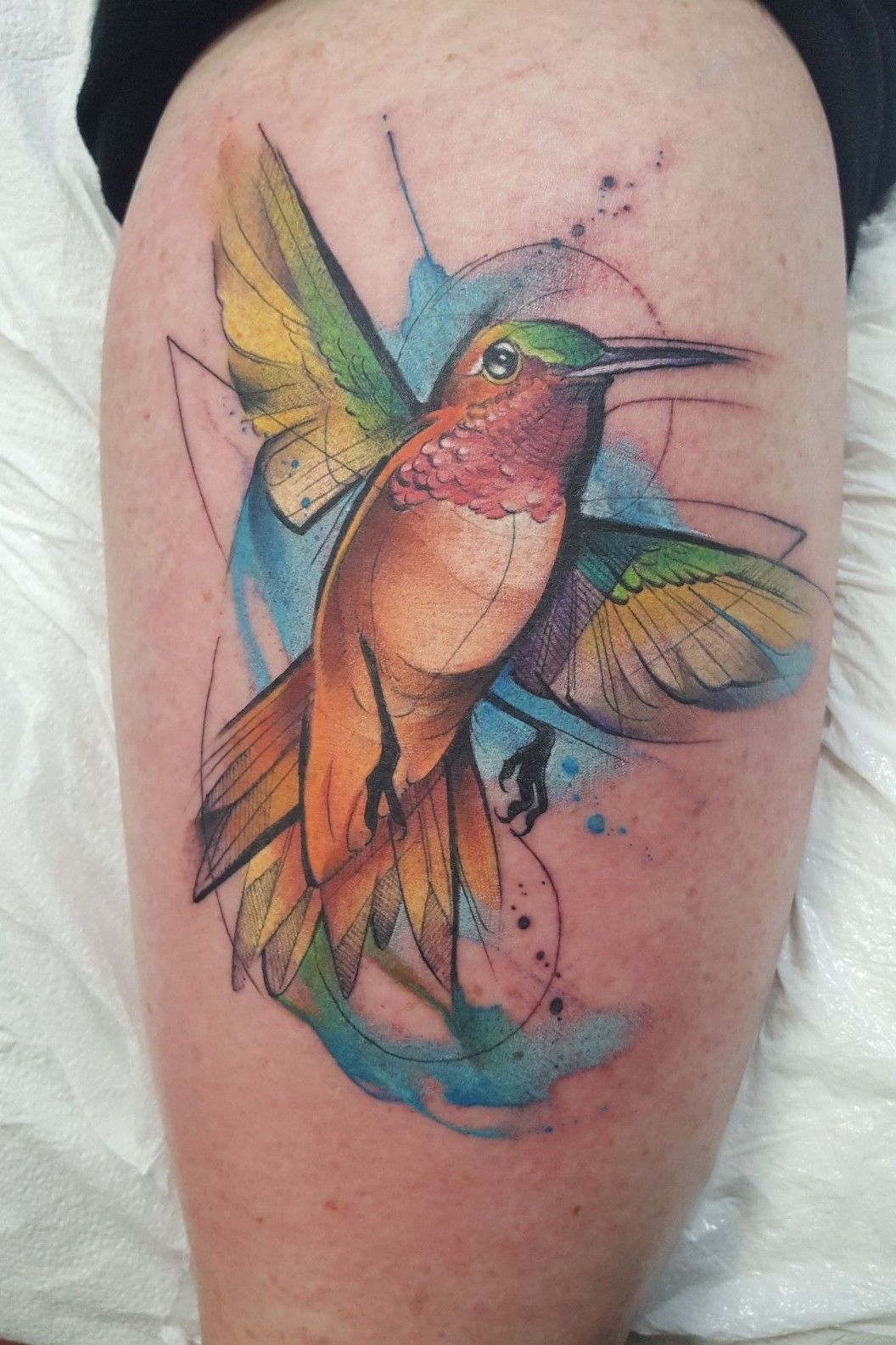 Realistic 3D Hummingbird Tattoo On Left Shoulder
