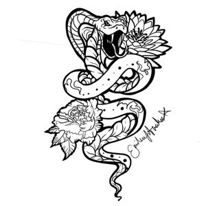 Snake I commissioned for someone 🤙🏻 #snaketattoo #flowers #floral #digitaldrawing 