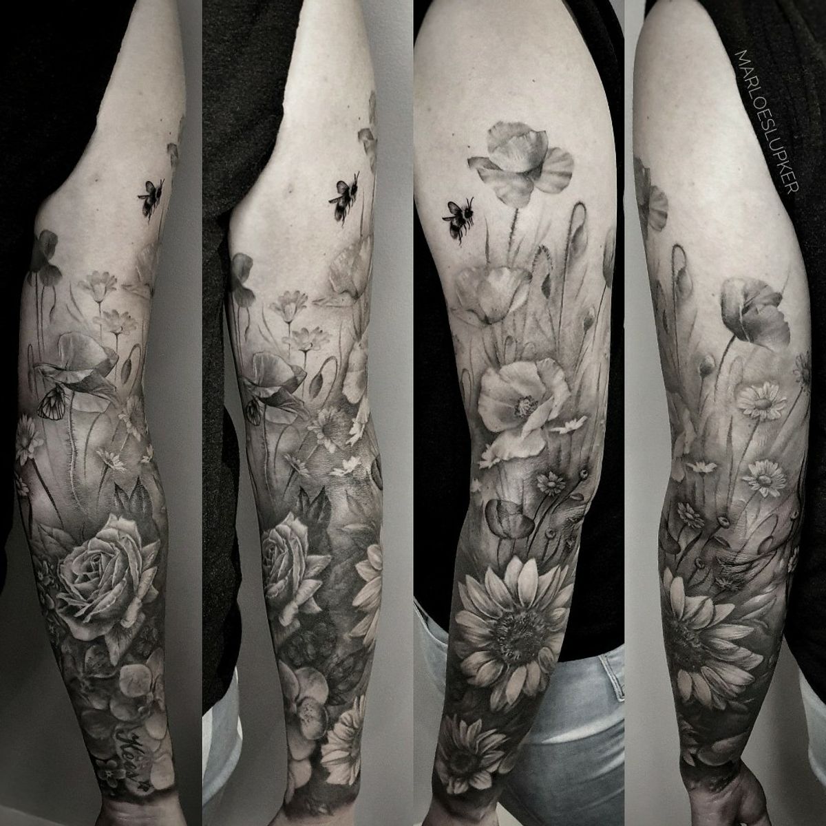 Tattoo uploaded by Marloes Lupker • Black and grey flower sleeve! # ...