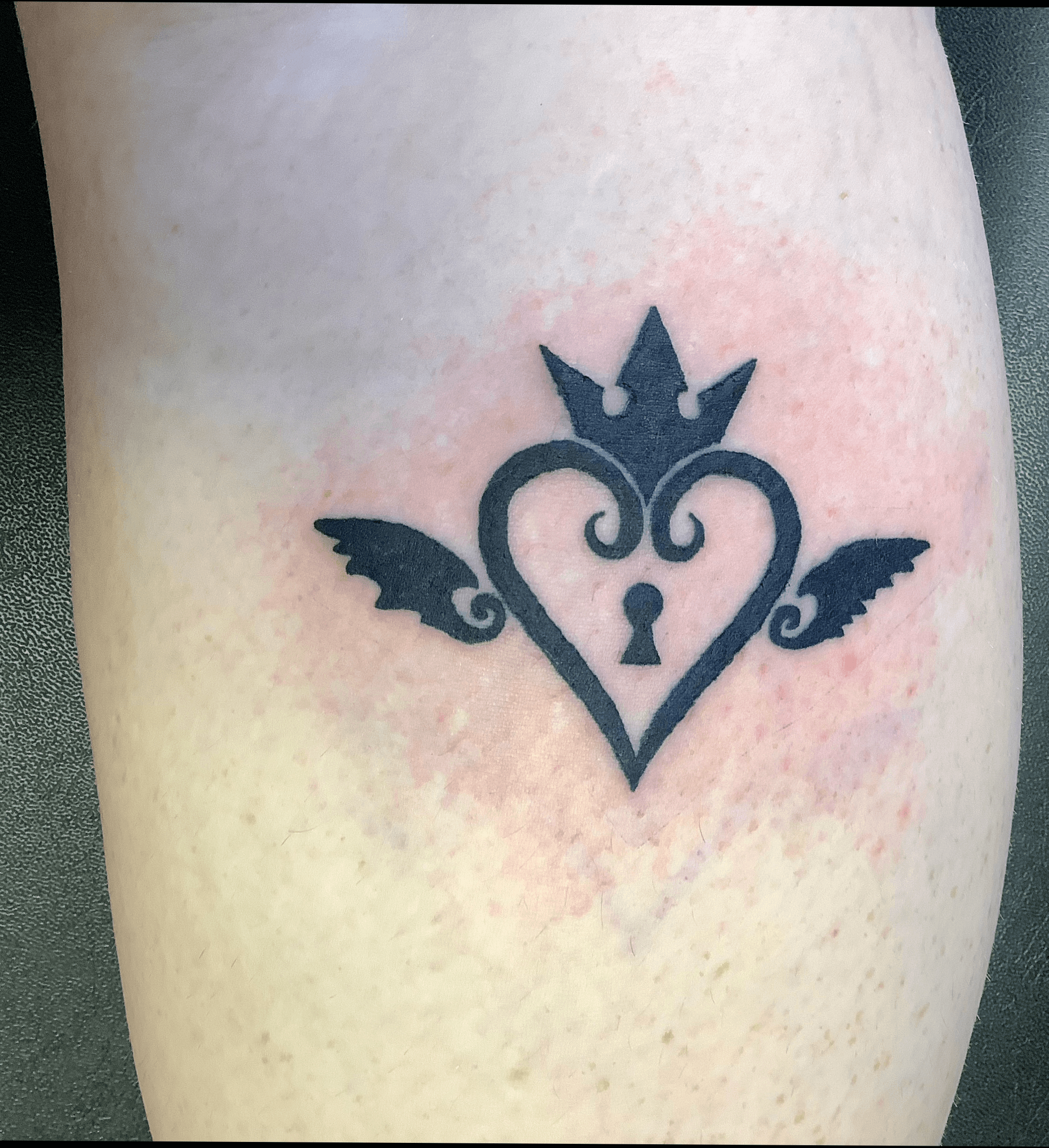Tattoo uploaded by Rachael Ann  A design done in June 2020 located on the  back of my right calf Its inspired by Kingdom Hearts and drawn by me  This emblem will