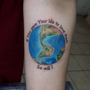 Meaningful tattoo for my client.#god #saves #worldtattoo #ReligousArt #fullcolortattoo #andrestorresart #eclectictattoogallery