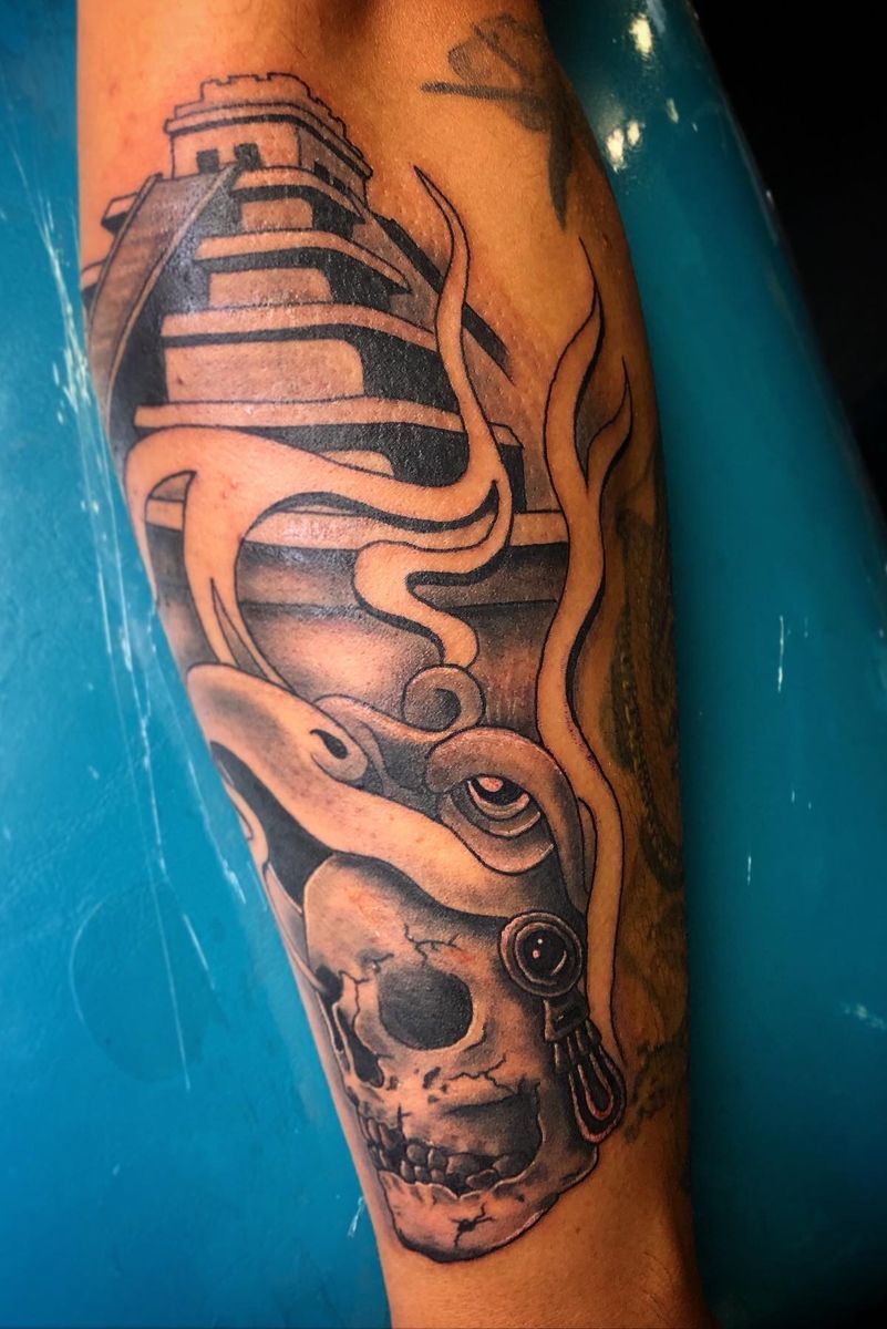 aztec warrior forearm tattoo