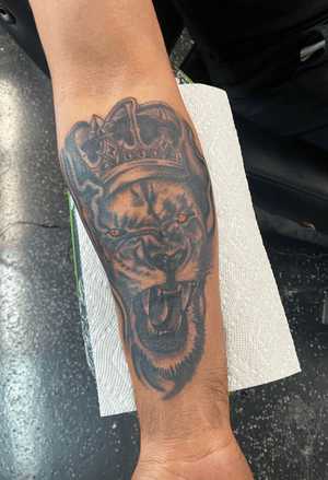 Black and grey Lion with crown 