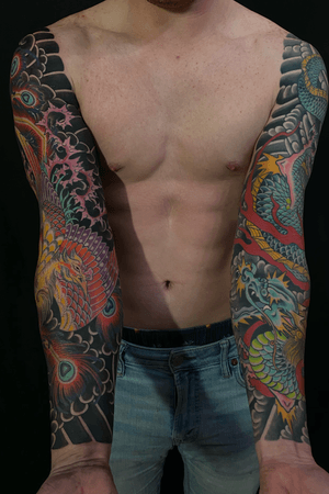 Jeremy is an amazing person and I’m honored to have done both of his sleeves. His dragon sleeve was his first tattoo. 