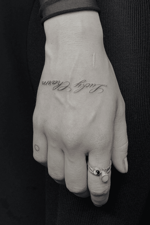 Lettering tattoo by Jesus Antonio #JesusAntonio #illustrative #fineline #chicano #blackandgrey #lettering #script #cursive #quote