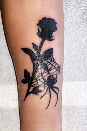 Black work rose with spider & web 
