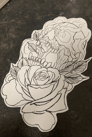 Neo Traditional Skull/Rose Up for Grabs
