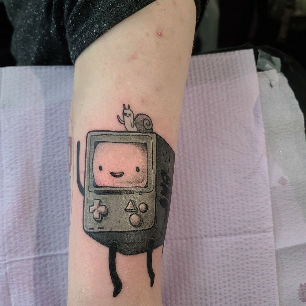 BMO from Adventure Time tattoo done by Dwayne from The Tower Tattoo in  City Heights Love this little guy   rtattoos
