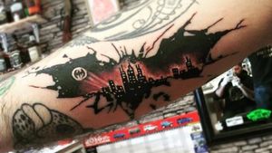 Batman. The Dark Knight Over Gotham tattooed by Mikes Tattoos Crosby Liverpool UK 