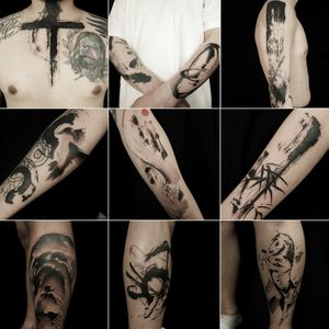 Brush stroke tattoo,“Email : hanutattoo@gmail.com ,, ▫️HANU▫️#tattoo #tattoodo #inked #ink #brushstroke #brushstroketattoo #brushtattoo #Korea #hanu