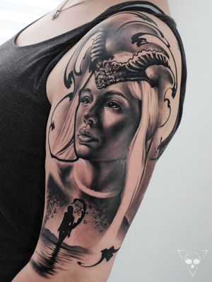 Start of a new sleeve with this #fantasy #horned #woman - can't wait for next session   . For bookings please send an email: info@litovkin.com #frankfurt #hessen #germany #scorpion 