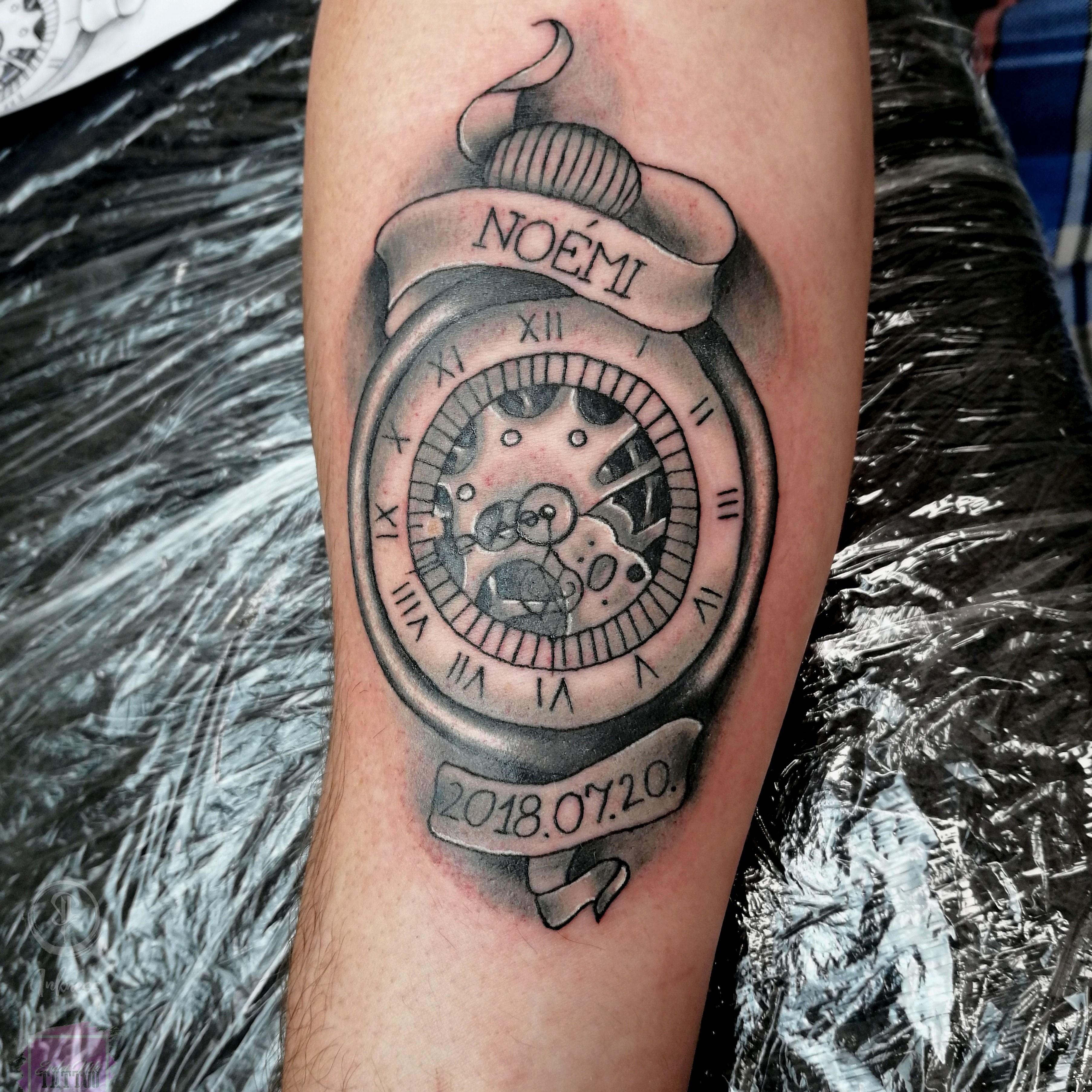 Tattoo uploaded by Erdei Niki • Clock tattoo for a father with his daughter's  name and birthdate. • Tattoodo