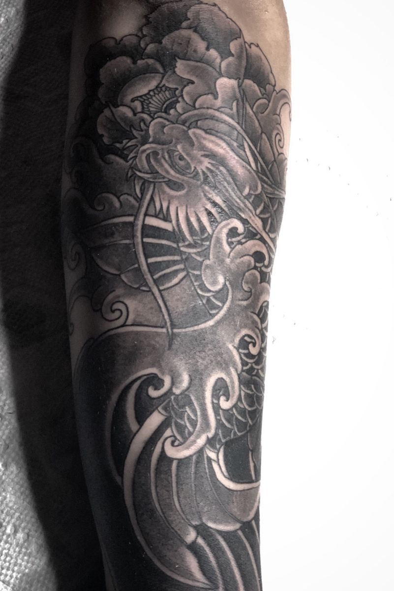 Tattoo uploaded by Daniel Gutierrez • Dragón koi sleeve in progress ...