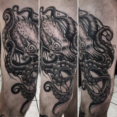 Octopus On a leg #dark #octopus #blackwork #horror #blackandgrey 
