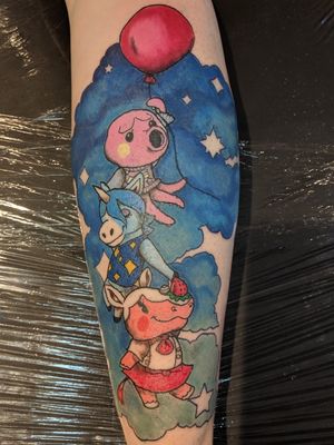 Animal Crossing theme leg piece! Including everyone's favorite villagers, Marina, Julian, and Meringue 💜 for a good friend of mine 