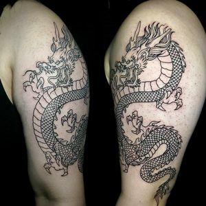 Line work Dragon #tattoo #tattooart #linework #dragon #tattoooftheday 