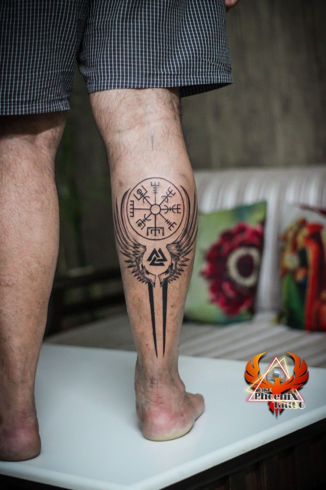 Tattoo uploaded by Rick Wise  Left Side Of Calf Phoenix Black Work   Tattoodo