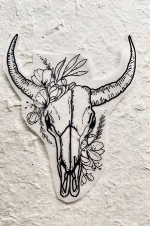 Cow skull. Etching. 
