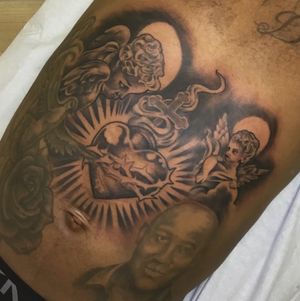 Stomach tattoo session by Kintoz book your appointment today 