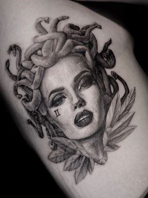 Single needle Medusa. Paige Jean Tattoos. Salt Lake City, Utah. • Contact me on my Instagram @paigejeantattoos or text me at 805-835-2230