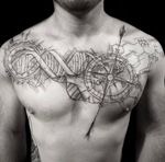 DNA. Elements. Chest Tattoo. Sketch style. Paige Jean Tattoos. Salt Lake City, Utah. • Contact me on my Instagram @paigejeantattoos or text me at 805-835-2230 