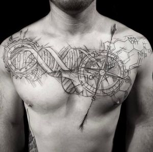 DNA. Elements. Chest Tattoo. Sketch style. Paige Jean Tattoos. Salt Lake City, Utah. • Contact me on my Instagram @paigejeantattoos or text me at 805-835-2230 