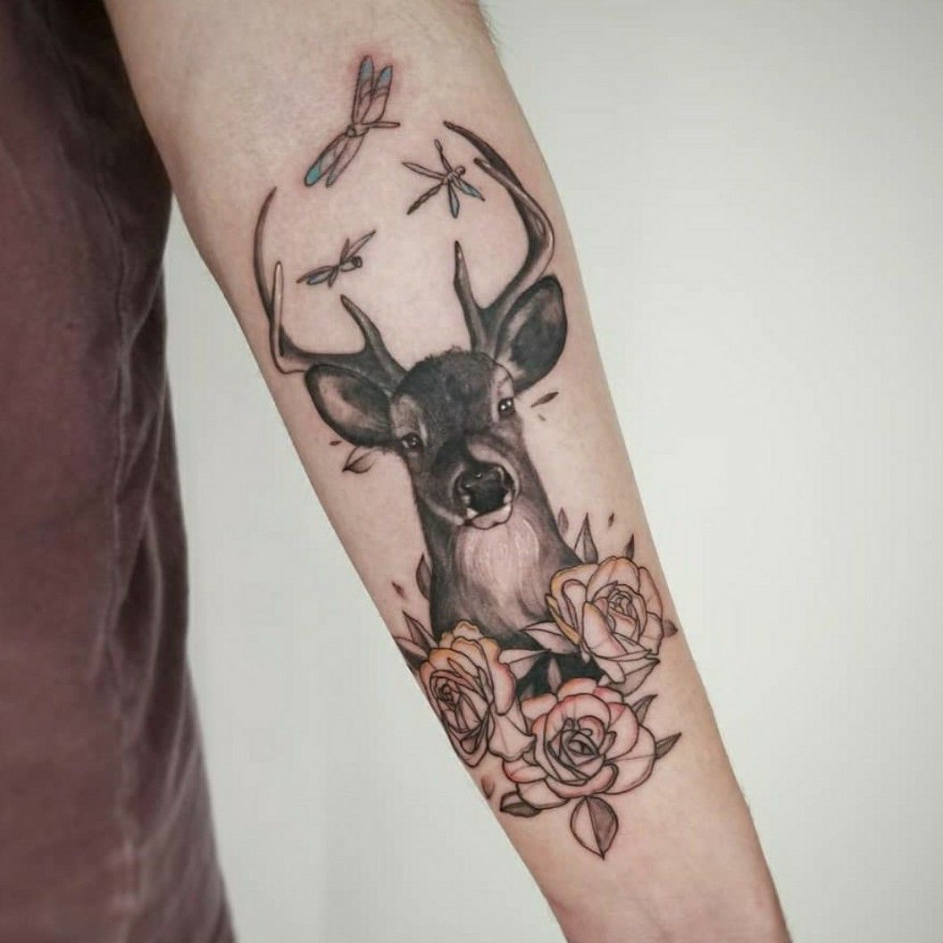 watercolour linear deer - tattoo design