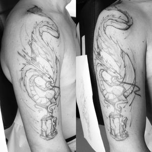 Dragon on arm, sketch style #sketch #sketchtattoo #dragon #dragontattoo #kohaku #asiandragon #blackandwhite #sketchstyle 