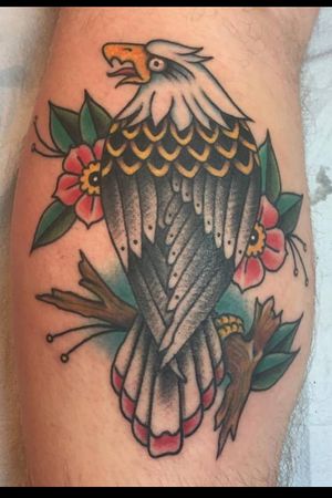 Traditional Eagle and Flowers